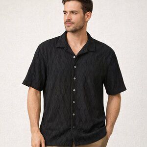 Reason lightweight black texture button down shirt
